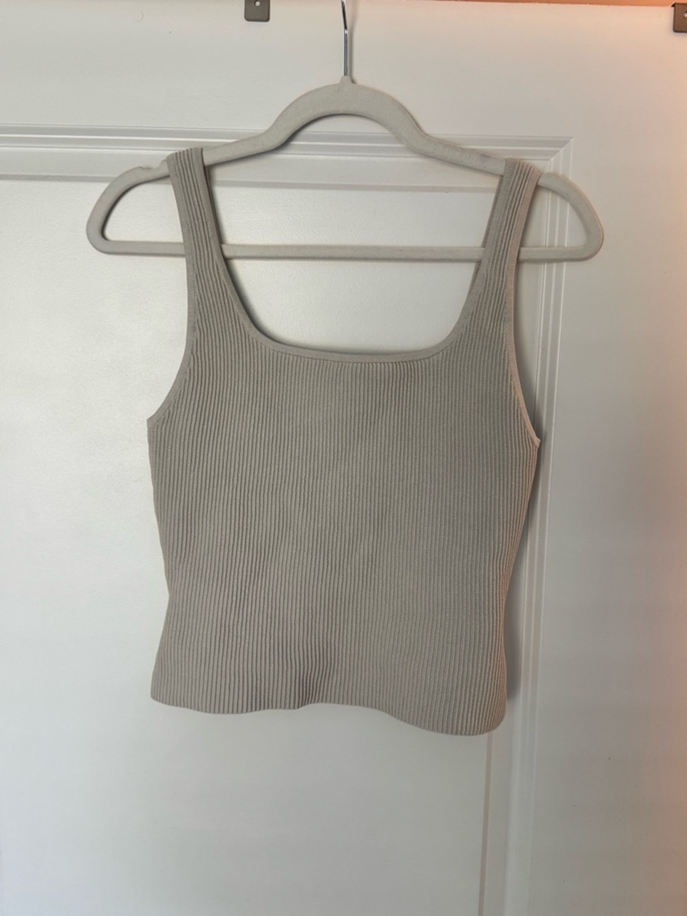 Aritzia Babaton Ribbed Sculpt Knit Square-Neck Tank Top - Taupe
